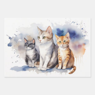 Watercolor Cats with Soft Pastel Background Wrapping Paper Sheets