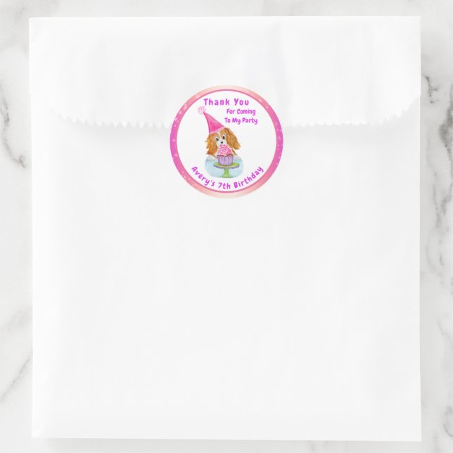 Watercolor Cavalier King Charles Cupcake Birthday  Classic Round Sticker (Bag)
