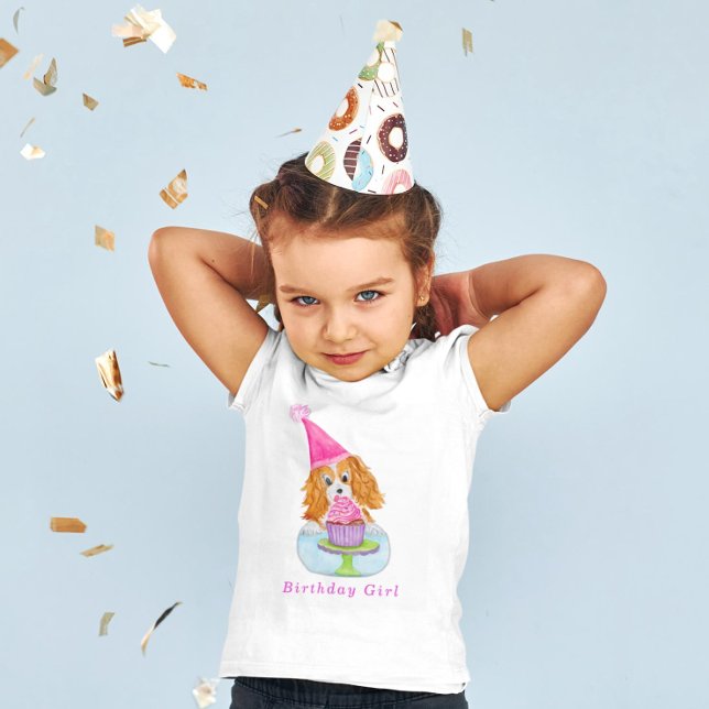 Watercolor Cavalier King Charles Cupcake Birthday  T-Shirt