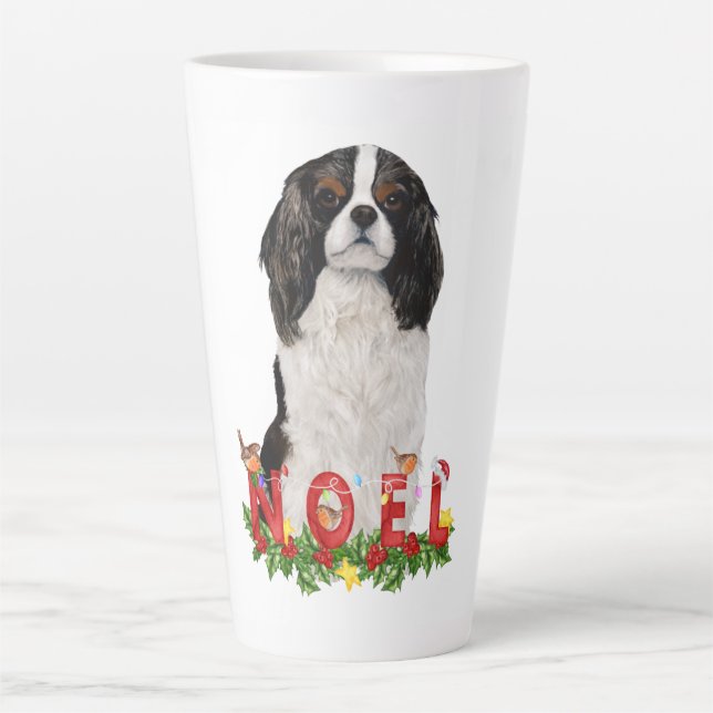 Watercolor Cavalier  King Charles Noel Christmas  Latte Mug (Front)