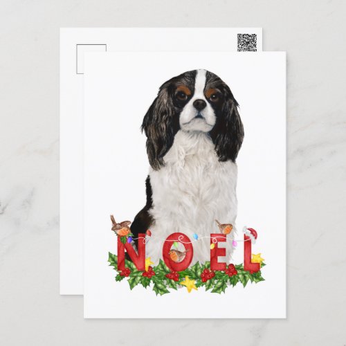 Watercolor Cavalier  King Charles Noel Christmas   Postcard