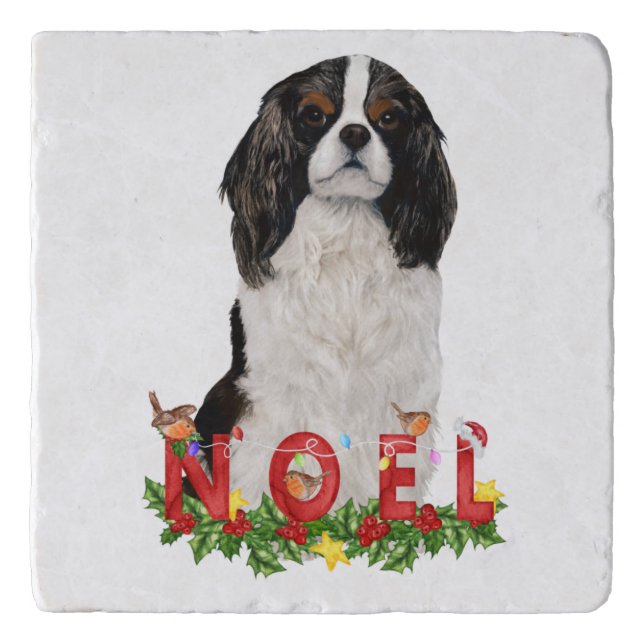 Watercolor Cavalier  King Charles Noel Christmas  Trivet (Front)