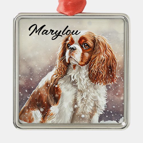 WATERCOLOR CAVALIER KING CHARLES SPANIEL DOG METAL ORNAMENT