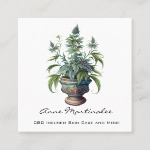 Watercolor CBD Potted Plant Square Business Card