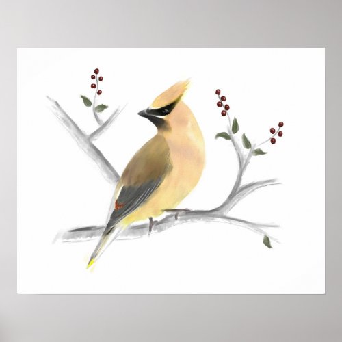 Watercolor Cedar Waxwing Poster Print