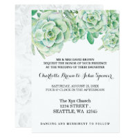 watercolor celadon succulent wedding invitations