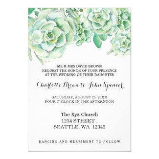 watercolor celadon succulent wedding invitations
