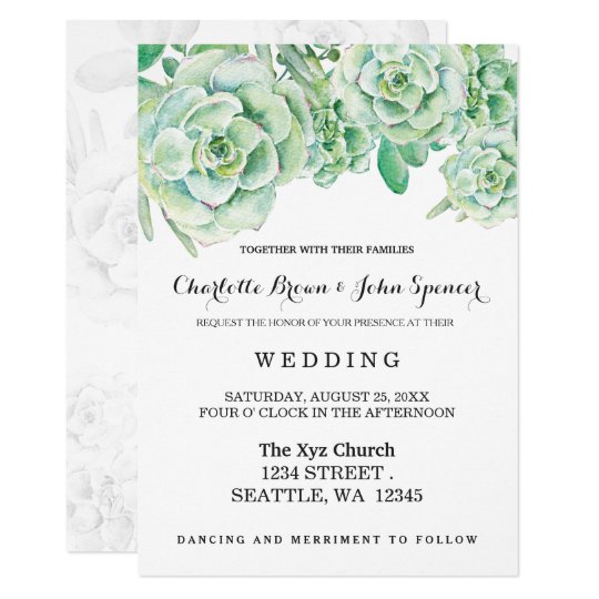 Watercolor Celadon Succulent Wedding Invitations Zazzle Watercolor Celadon Succulent Wedding Invitations