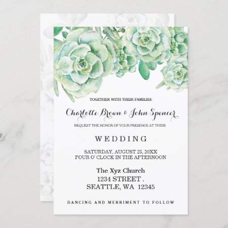 Watercolor Celadon Succulent Wedding Invitations