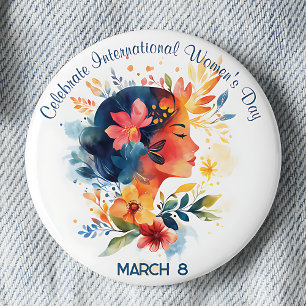 Watercolor Celebrate International Women's Day Button