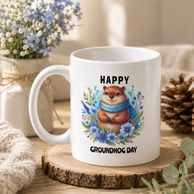  Watercolor Celebrating Groundhog Day  Coffee Mug (Watercolor Celebrating Groundhog Day Coffee Mug)