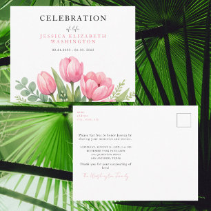 Watercolor Celebration of Life Pink Tulips Postcard