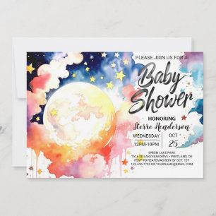 Watercolor Celestial Baby Shower Wonders Invitation