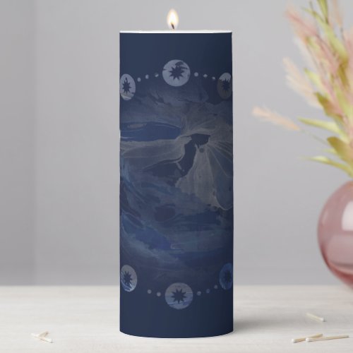 Watercolor Celestial Dark Blue Skies Pillar Candle