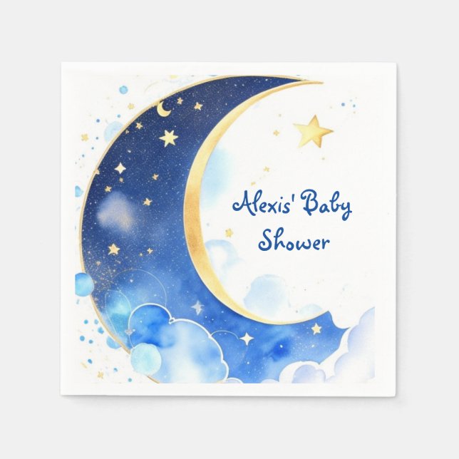Watercolor Celestial Moon and Stars Baby Shower Napkins (Front)
