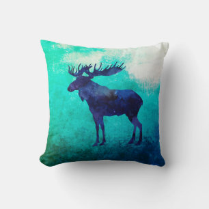 Watercolor Celestial Moose Silhouette Throw Pillow
