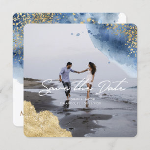Watercolor celestial ocean Photo Save the Date Invitation
