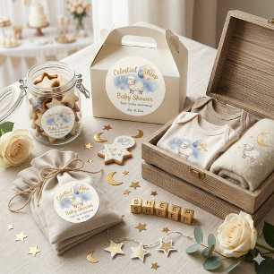 Watercolor Celestial Sheep & Balloons Baby Shower  Classic Round Sticker