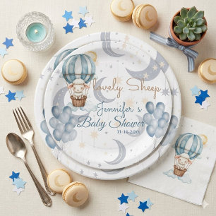 Watercolor Celestial Sheep & Balloons Baby Shower  Paper Plates