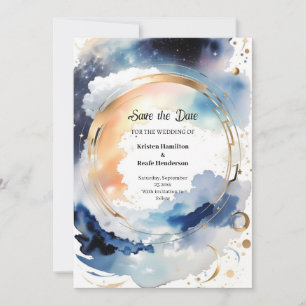 Watercolor Celestial Wedding Save the Date Card