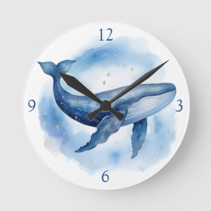 Watercolor Celestial Whale Round Clock