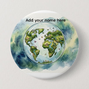 Watercolor Celestial World Globe Custom Badge Button