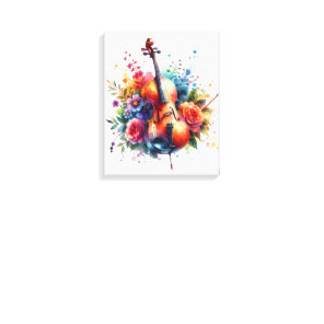Watercolor Cello and Flowers  Canvas Print