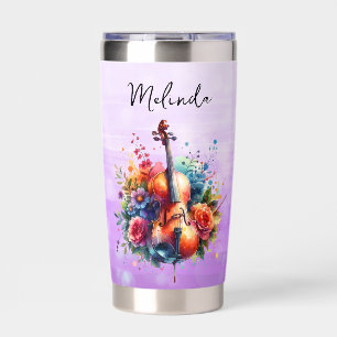 Watercolor Cello and Flowers Personalized Insulated Tumbler