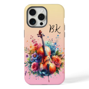 Watercolor Cello and Flowers Personalized iPhone 15 Pro Max Case
