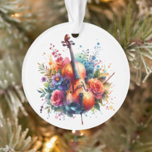 Watercolor Cello and Flowers Personalized  Ornament
