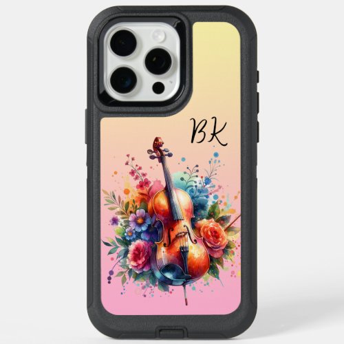 Watercolor Cello and Flowers Personalized iPhone 15 Pro Max Case