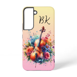 Watercolor Cello and Flowers Personalized Samsung Galaxy S22 Case