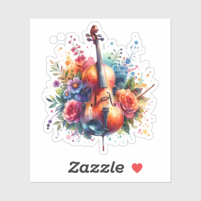 Watercolor Cello and Flowers   Sticker (Sheet)