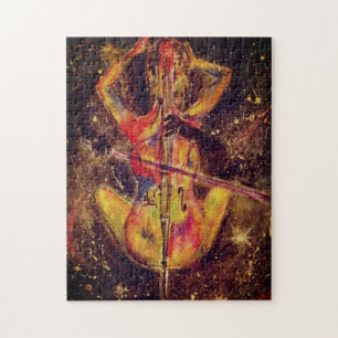 Watercolor - Cello Space Sonata - Lady and Cello - Jigsaw Puzzle