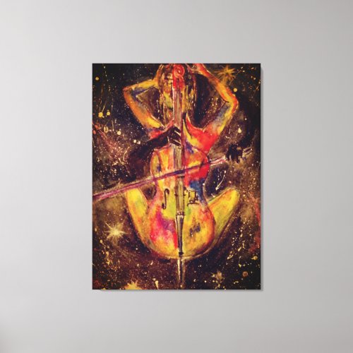Watercolor _ Cello Space Sonata _ Lady with Cello Canvas Print