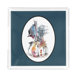 Watercolor Cello Vignette  Acrylic Tray