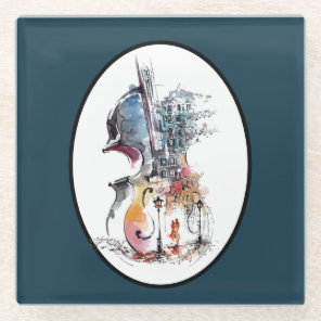 Watercolor Cello Vignette Glass Coaster