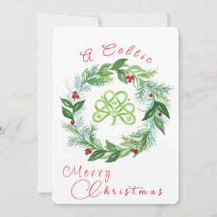 Watercolor Celtic Christmas Wreath PERSONALIZE P Holiday Card