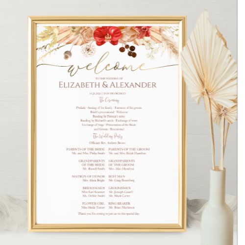 Watercolor Ceremony Program Sign Boho Floral