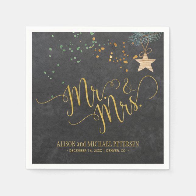 Watercolor chalkboard mr and mrs script wedding paper napkins (Front)