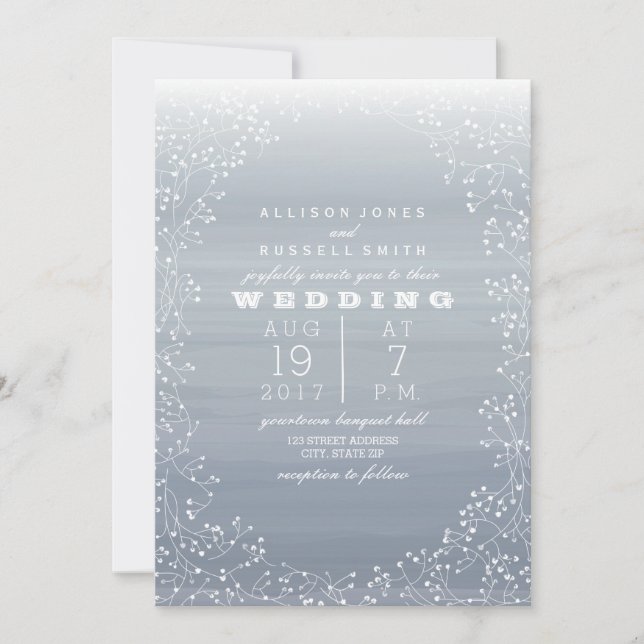 Watercolor Chambray + Baby's Breath Wedding Invitation (Front)