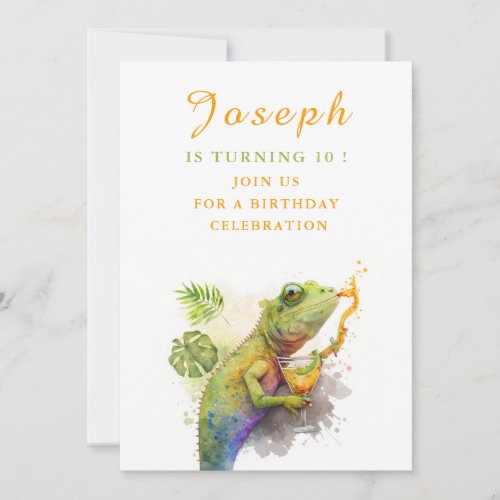 Watercolor Chameleon _ Birthday Invitation Card