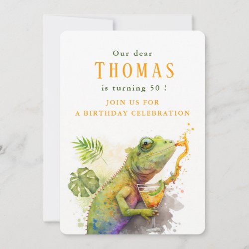 Watercolor Chameleon _ Birthday Invitation Card