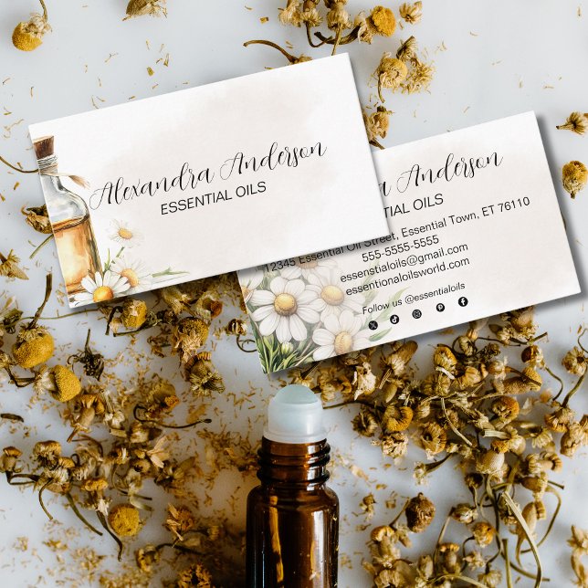 Watercolor Chamomile Essential Oils Floral Business Card (Watercolor Chamomile Essential Oils Floral Business Card)