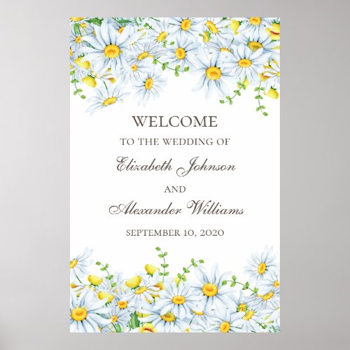 Watercolor chamomile Floral wedding welcome Poster