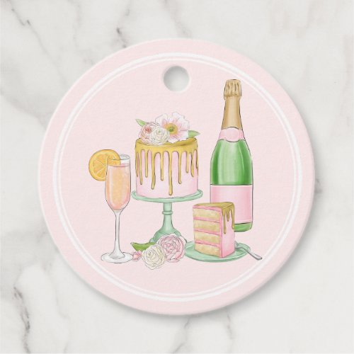 Watercolor Champagne and Drip Cake Bridal Brunch Favor Tags