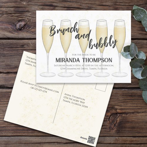 Watercolor Champagne Bridal Shower Guest Addressed Postcard
