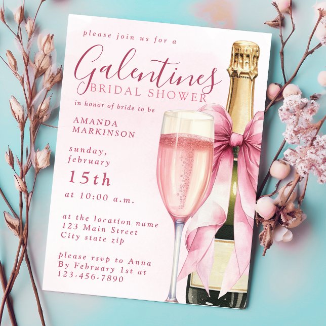 Watercolor Champagne Galentines Bridal Shower Invitation (Creator Uploaded)