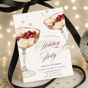 Watercolor Champagne Holiday Party Invitation