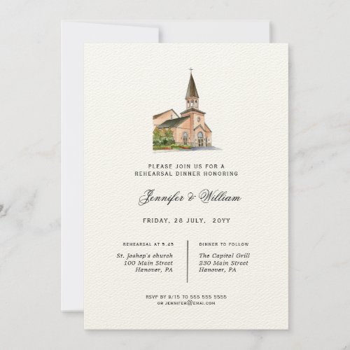 Watercolor Chapel Rehearsal Dinner Invitation